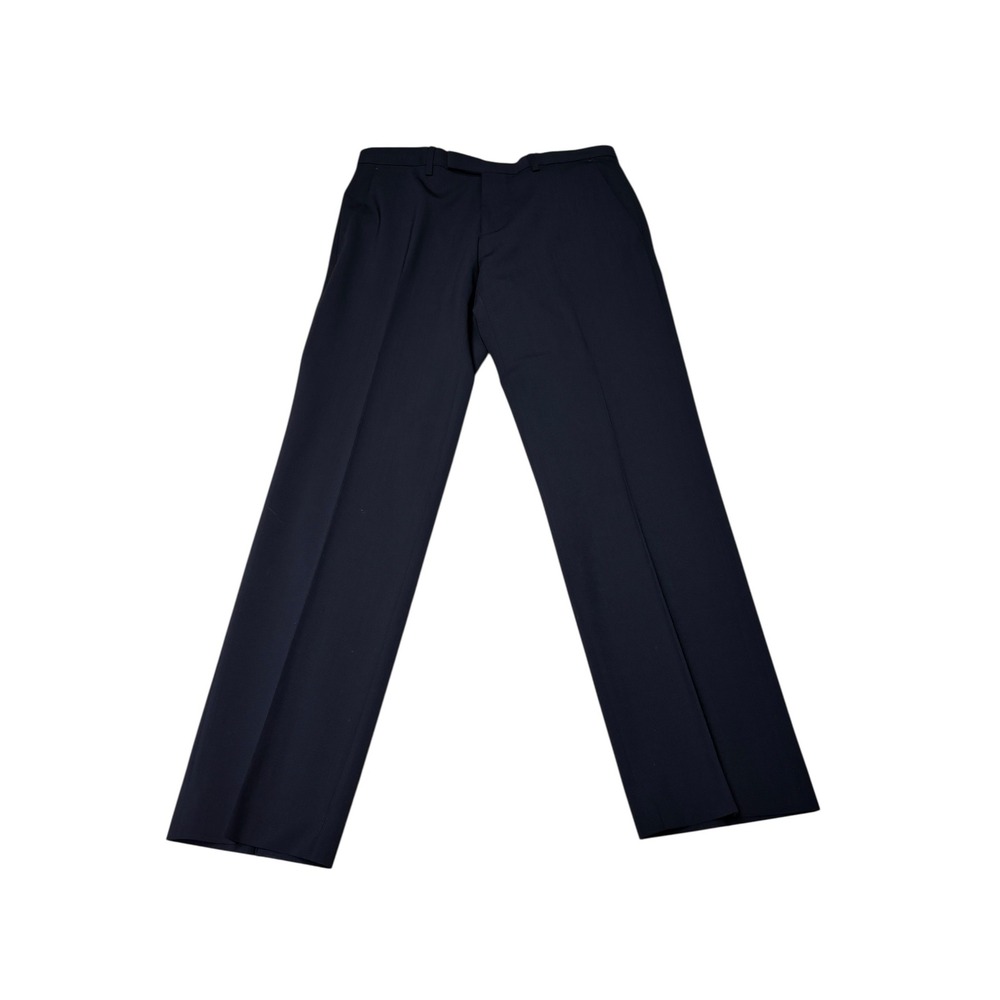 BOSS Hugo Boss Navy Blue Wool Blend Dress Pants Flat Front Mens W32 L29